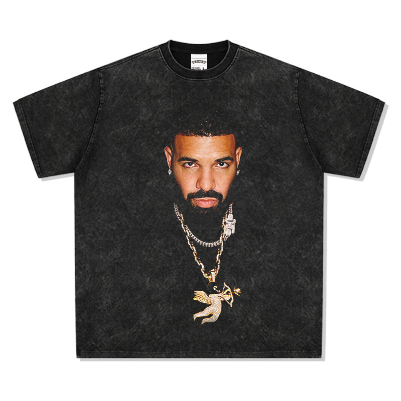 Outfit streetwear Vintage Hip Hop Drake Big Head Print Short Sleeve T-Shirt