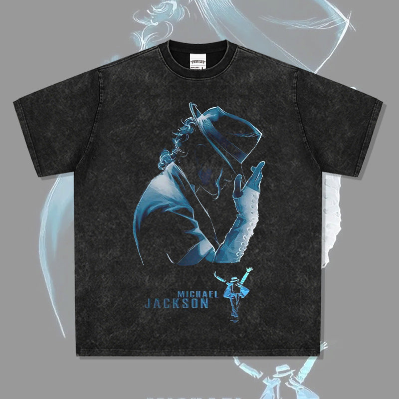 Streetwear masculino vintage jackson print short sleeve hip hop vintage t-shirt