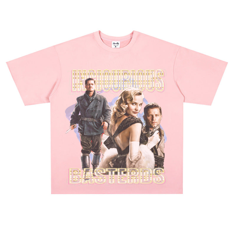 Film Star T Shirt Loose Heavy Weight Retro Street Cotton T-shirt American Men and Women