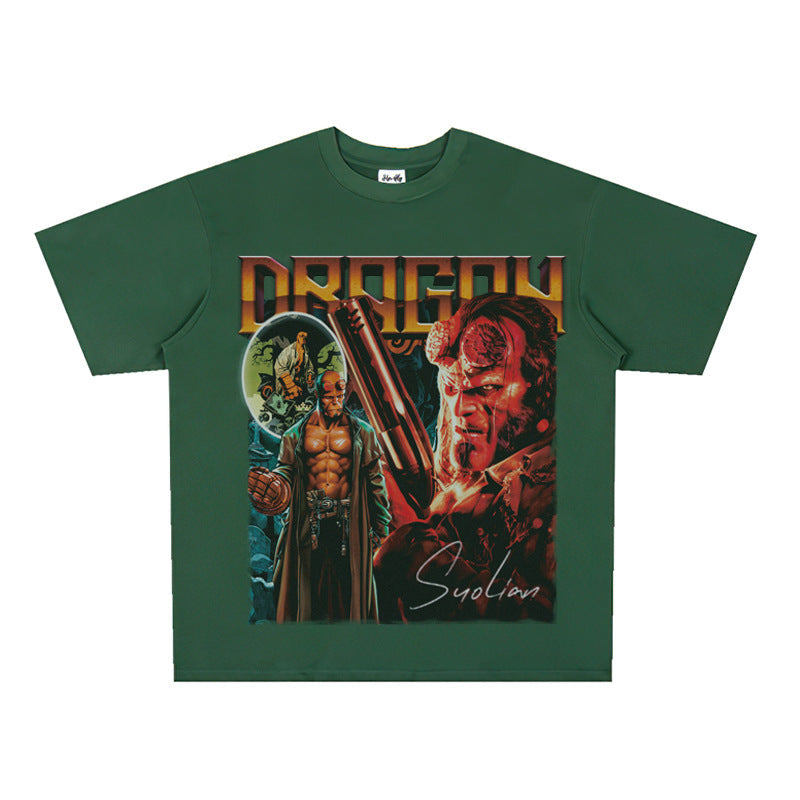 Film Star T Shirt Movie Hellboy Street Style Short Sleeve Loose American Print T-shirt Men and Women