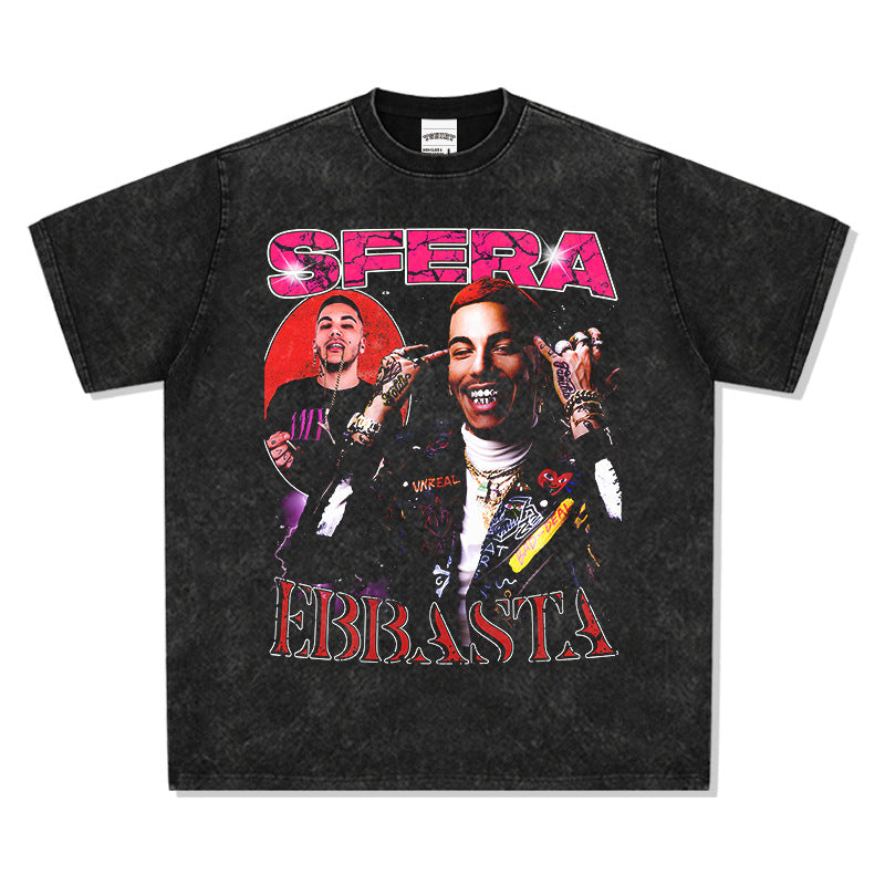 Outfit streetwear hip hop Sfera Ebbasta print short sleeve t-shirt