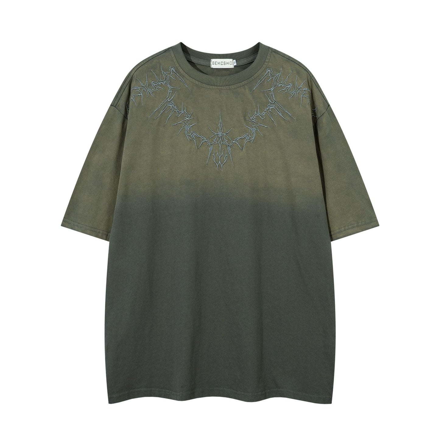 Hip Hop Clothing Summer Vintage Embroidery Washed Short Sleeve T-Shirt