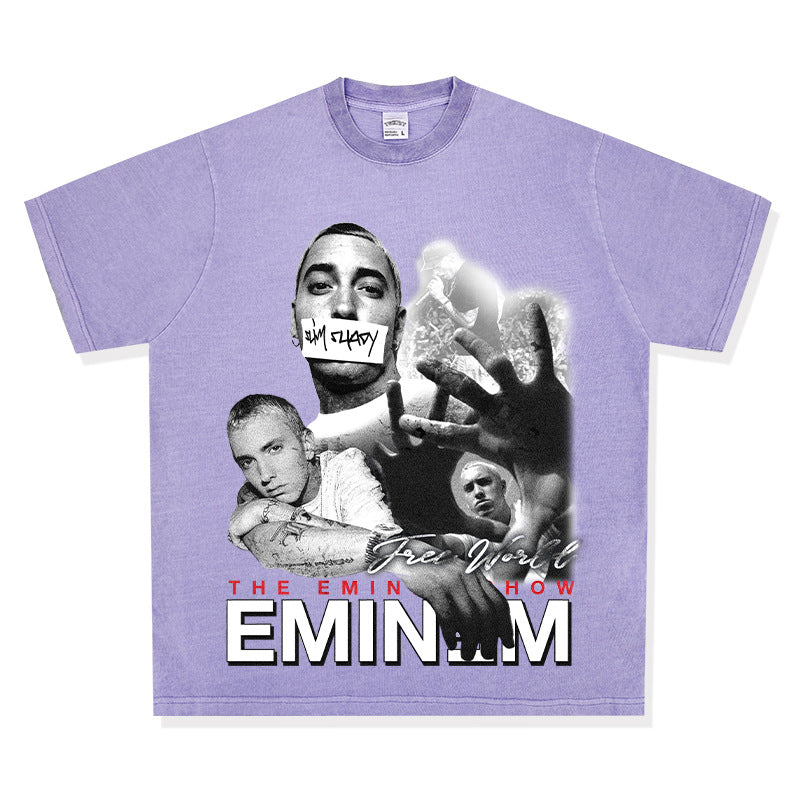 New york hip hop shop Eminem print hip hop long sleeve short sleeve retro washed old t-shirt
