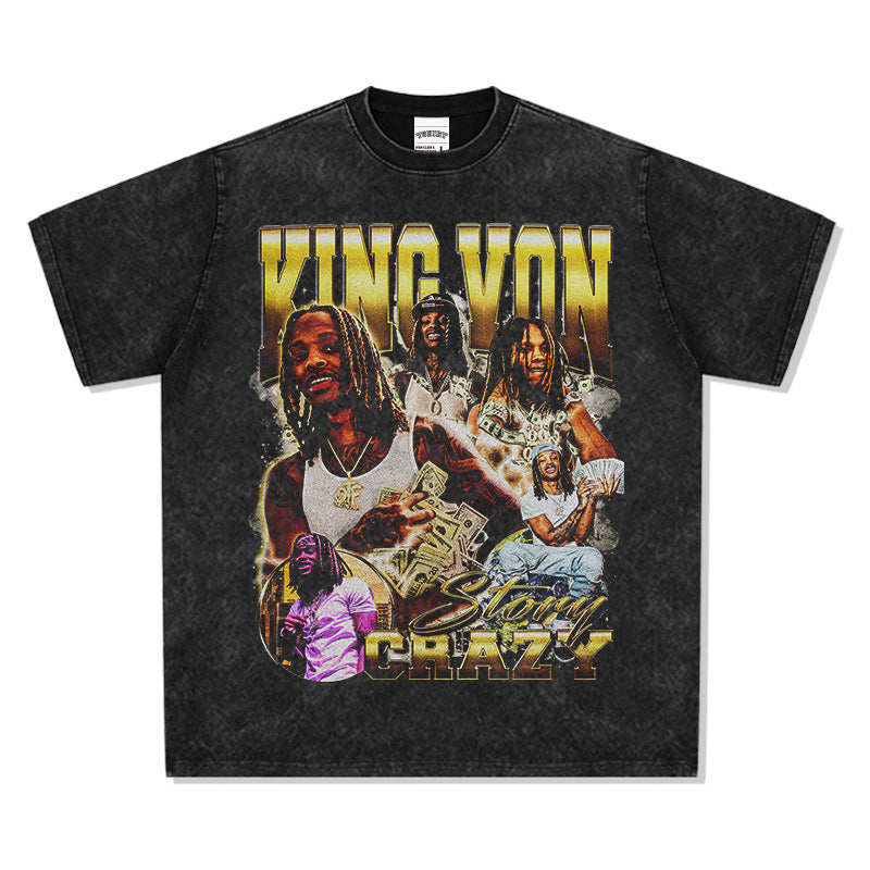Outfit streetwear vintage hip hop King Von print short sleeve t-shirt