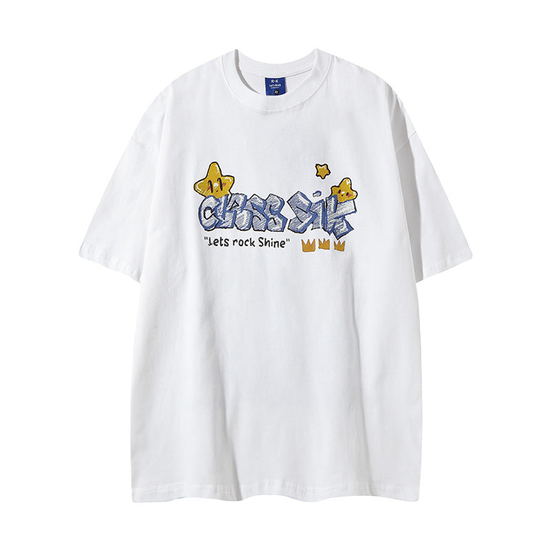 Nyc T Shirt Vintage Graffiti Linked Star Print Short Sleeve T-Shirt Summer Oversize Top