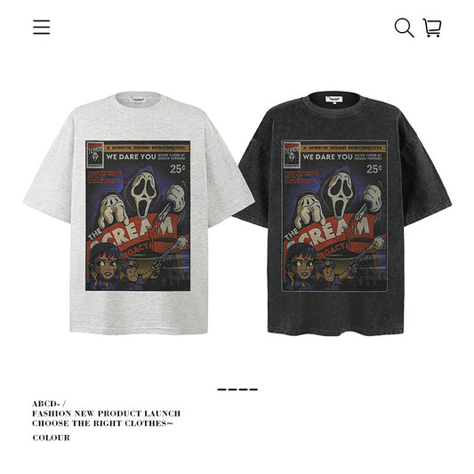 American vintage street T-shirt pure cotton men's and women's summer loose