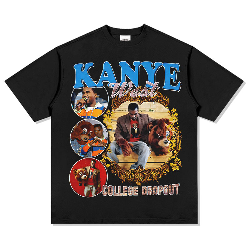 New york hip hop shop vintage hip hop kanye west print short sleeve t-shirt vintage