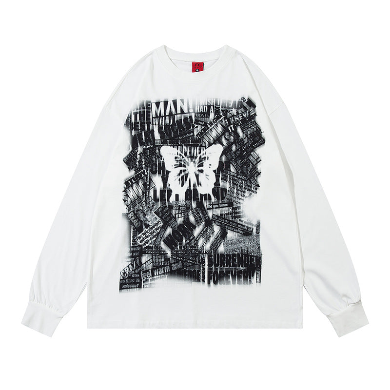 Marcas De Streetwear oversized alphabet butterfly print long-sleeved T-shirt crew neck top