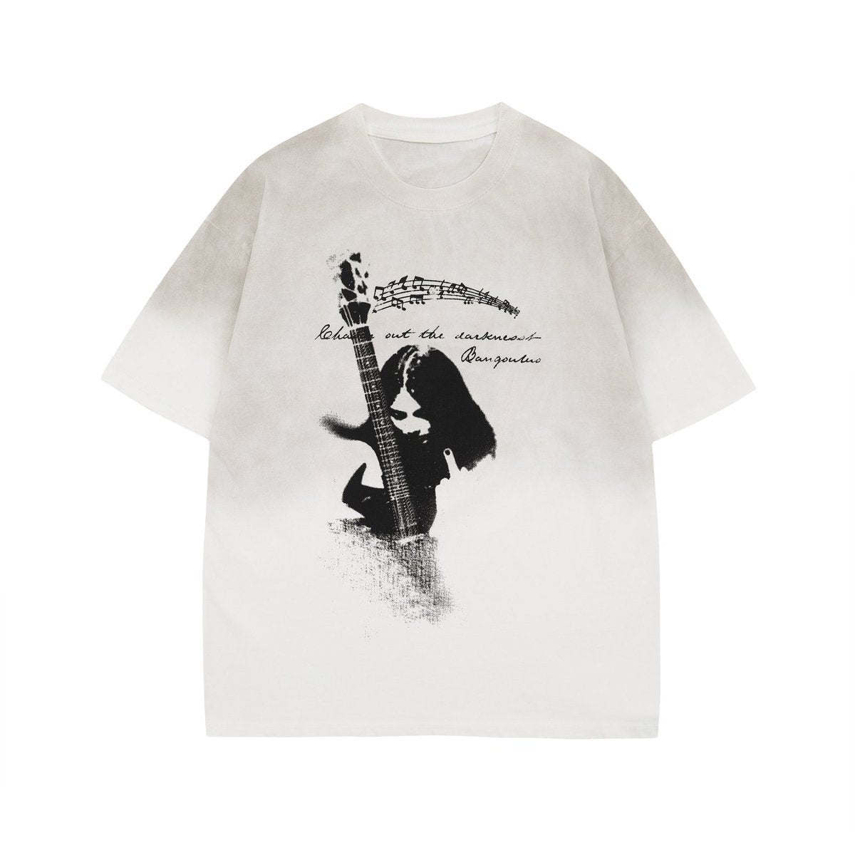 US drip outfits summer retro gradual change guitar casual loose short sleeve T-Shirts