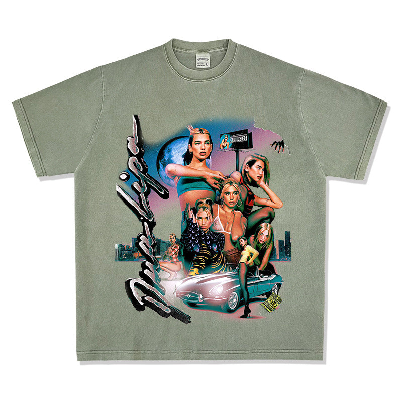 New york hip hop shop BC Dua Lipa print hip hop street short sleeve vintage T shirt