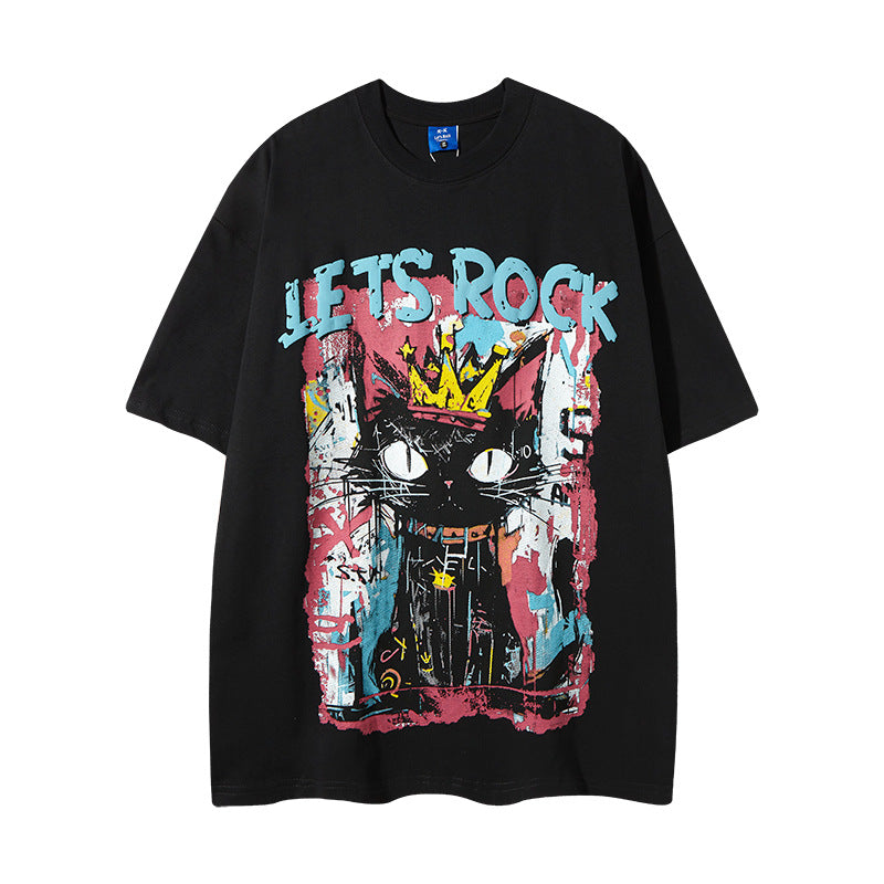 Nyc 1990 Shirt Cartoon Cat Print Short Sleeve T-Shirt
