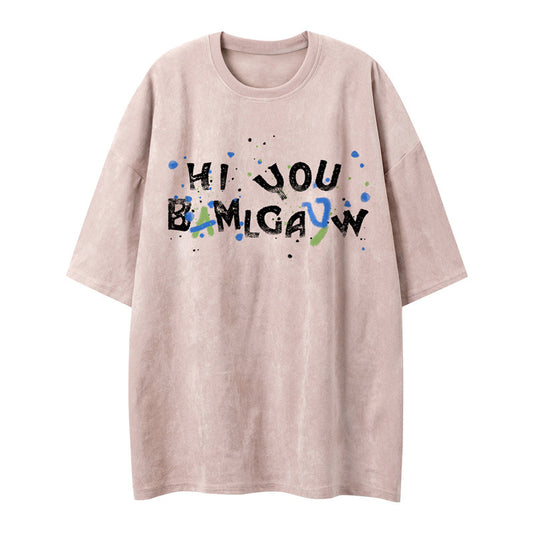 US drip outfits summer vintage letter casual loose short sleeve T-Shirts