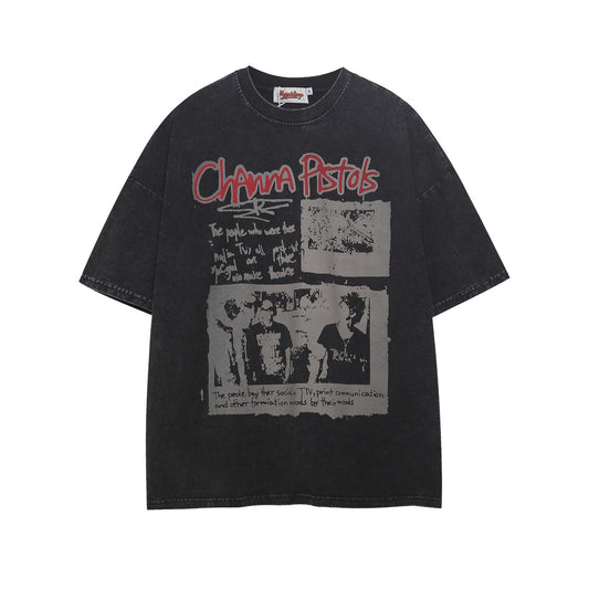 Hip Hop Clothing Summer Short Sleeve Vintage Hip Hop Wash T-Shirt