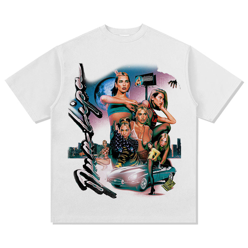 New york hip hop shop BC Dua Lipa print hip hop street short sleeve vintage T shirt
