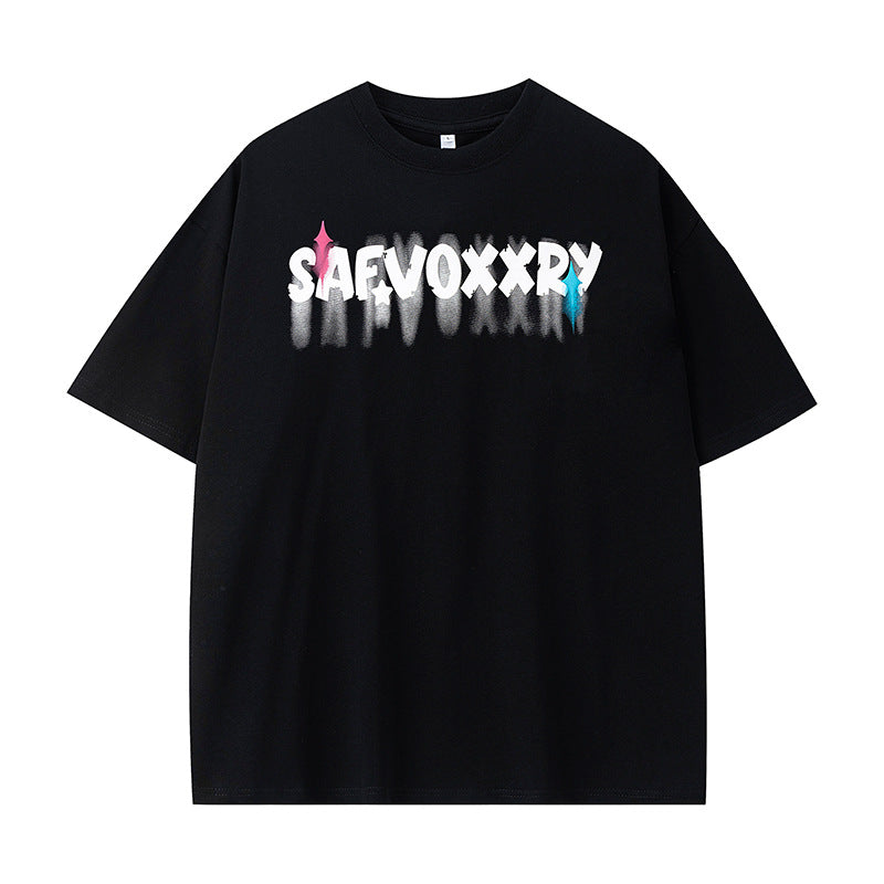 Vintage Usa Shirt Star Graffiti Print Short Sleeve T-Shirt