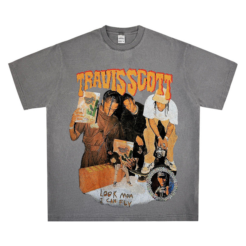 New york hip hop shop hip hop travis scott print long sleeve short sleeve t-shirt