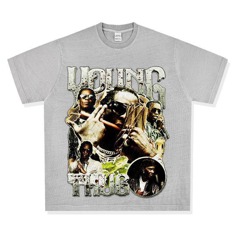 Cool t rapper vintage hip hop Young Thug print short sleeve t-shirt