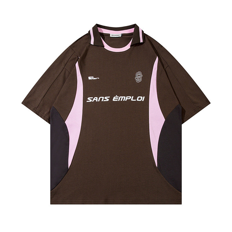 Racing oversized t shirt retro lapel short sleeve t-shirt