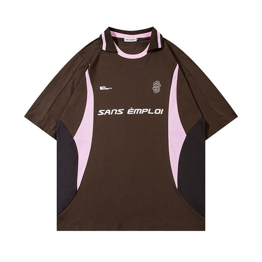 Racing oversized t shirt retro lapel short sleeve t-shirt