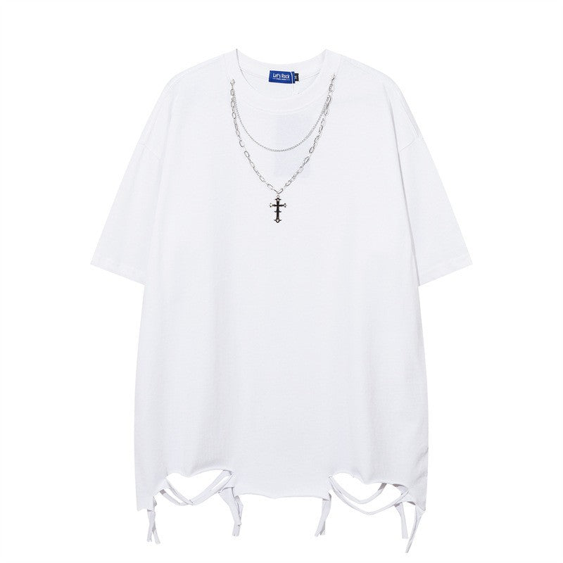 Camisas Retros Necklace Short Sleeve T-Shirt
