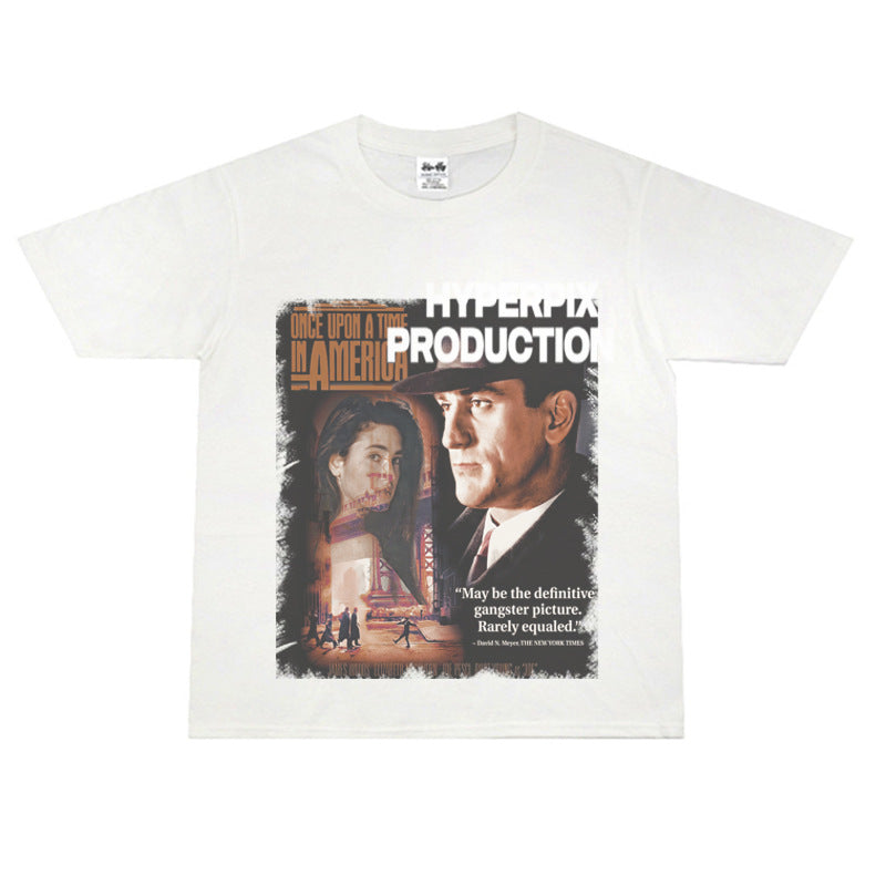 Film Star T Shirt Trendy Cotton Short Sleeve Loose round Neck American Retro T-shirt for Men