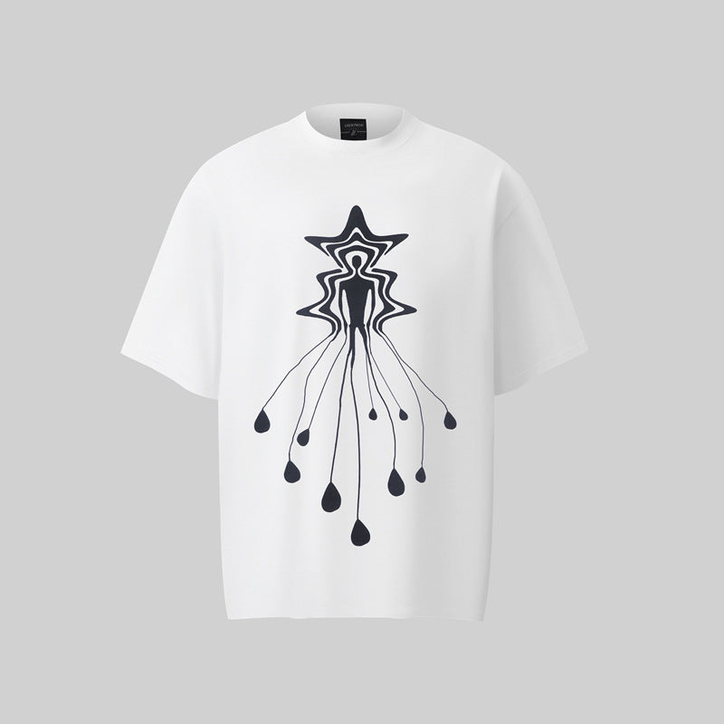 Camisas Retros Washed Old Abstract Character Print Short Sleeve T-Shirt