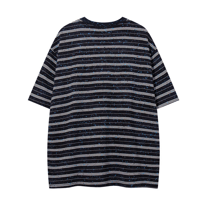 Y2K mens shirt retro old striped crew neck casual t-shirt
