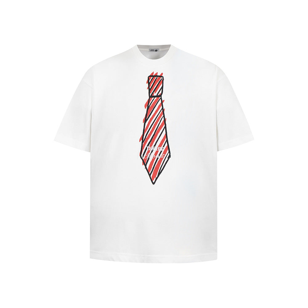 Nostalgia T Shirts Vintage Tie Creative Graffiti Print Short Sleeve T-Shirt