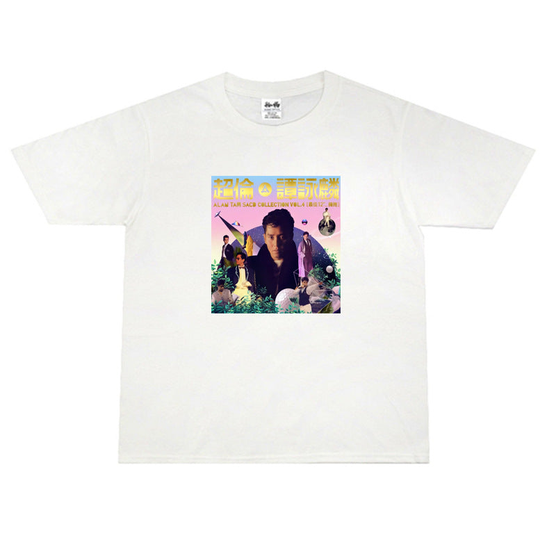 Film Star T Shirt Loose Street Cotton Small Neckline T-shirt for Men and Women