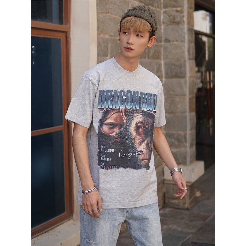 Film Star T Shirt Movie Rise of the Planet of the Apes Pure Cotton Loose Short Sleeve American Retro Trendy T-shirt Men