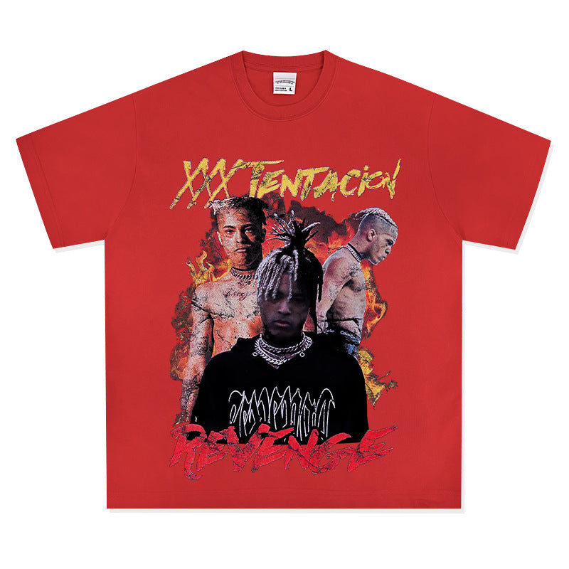 Cool t rapper hip hop rap XXX TENTACION print loose Vintage short sleeve t-shirt