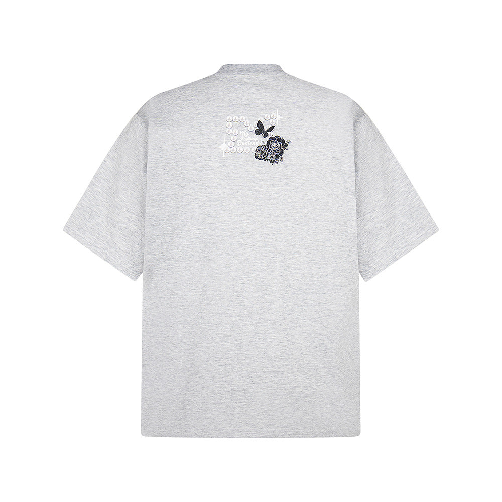 Nostalgia T Shirts Alphabet Butterfly Print Short Sleeve T-Shirt
