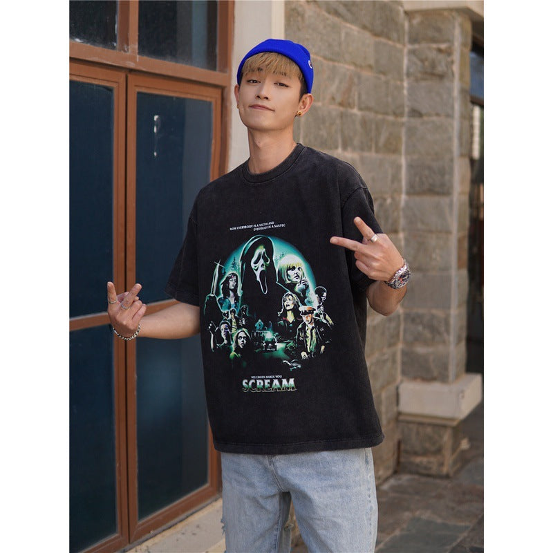 Film Star T Shirt Cotton Loose Nostalgic Short Sleeve American Retro Trendy Niche T-shirt for Men