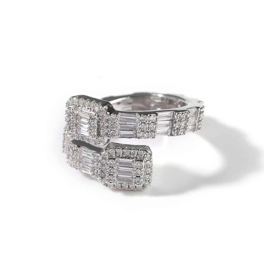 Rings 18K Gold Copper Plated T Square Zircon Ring Spectrum