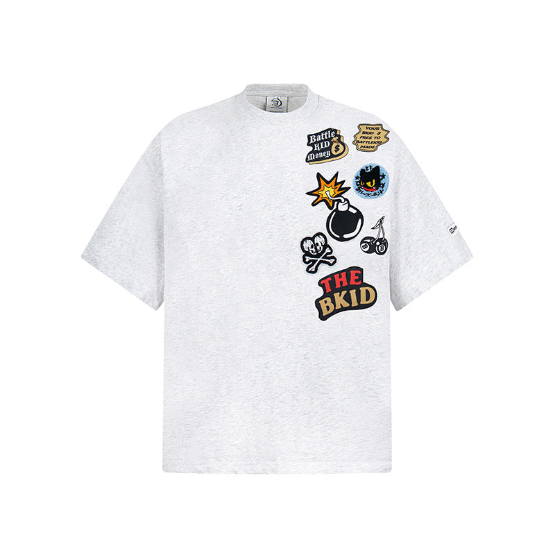 Hip Hop Shirts For Boys Cartoon Towel Embroidered Short Sleeve T-Shirt Summer Oversize Top