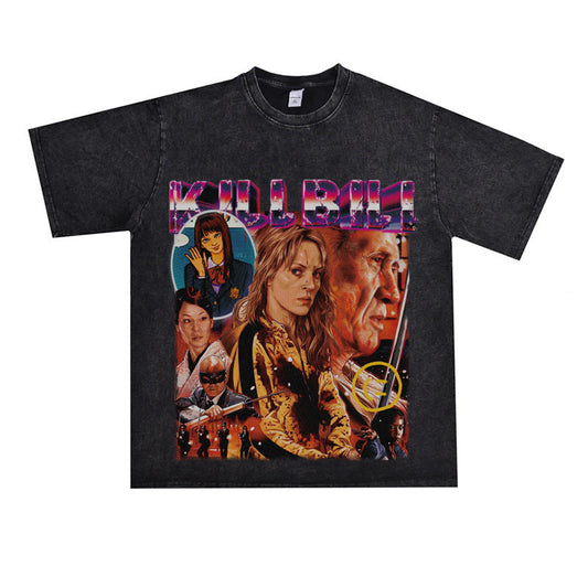 Film Star T Shirt Classic Movie Kill Bill Short Sleeve Loose Street Printed T-shirt Men and Women