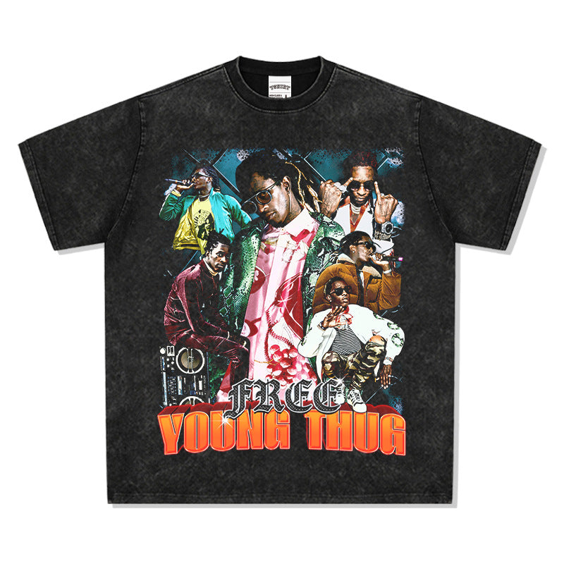 Cool t rapper hip hop Young Thug print vintage hiphop short sleeve t-shirt