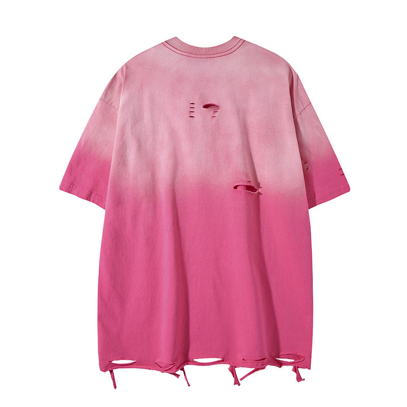 Retro Style Shirt For Men Summer Necklace tee Washed Short Sleeve T-Shirt