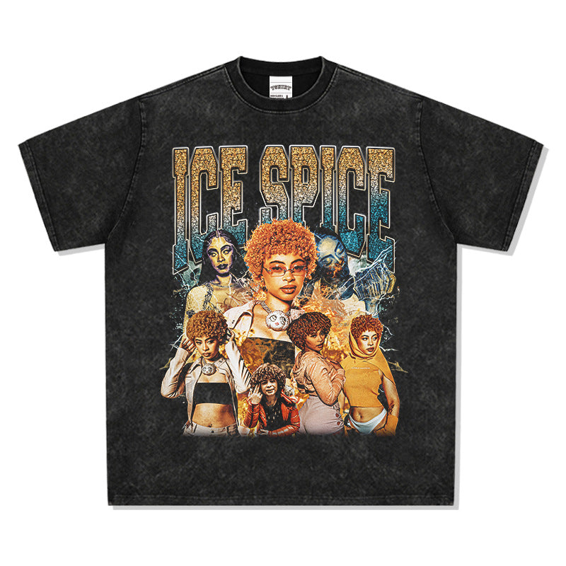 Outfit streetwear Vintage Hip Hop Ice Spice Print Short Sleeve T-Shirt
