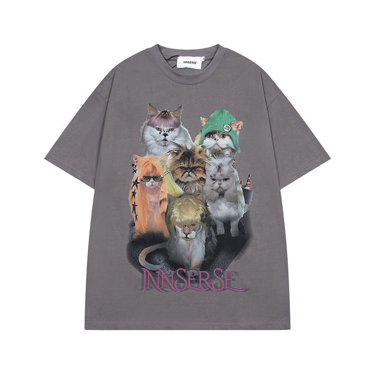 Retro Style Shirt For Men Retro Pussy Print Short Sleeve T-Shirt Loose