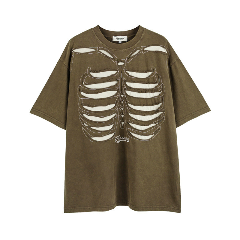 Vintage T Shirts Hip Hop Skull Wash Old Short Sleeve T-Shirt