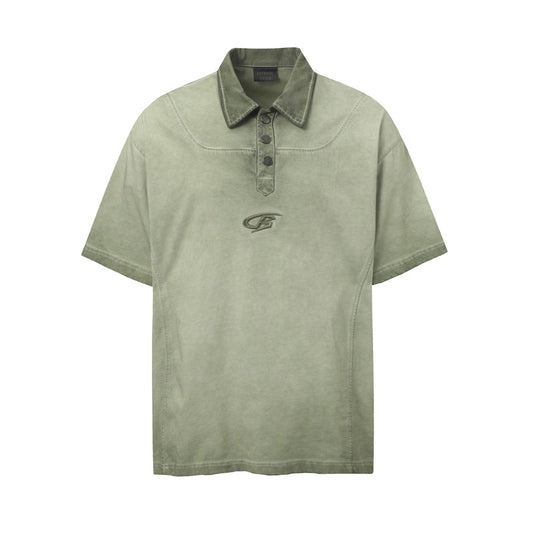 Stone Washed T shirt Vintage Washed Polo Shirt Lapel Short Sleeve Shirt