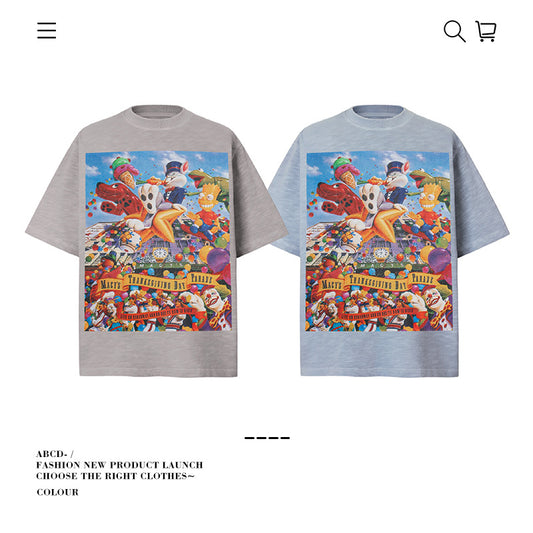 American vintage street T-shirt pure cotton men's and women's summer loose