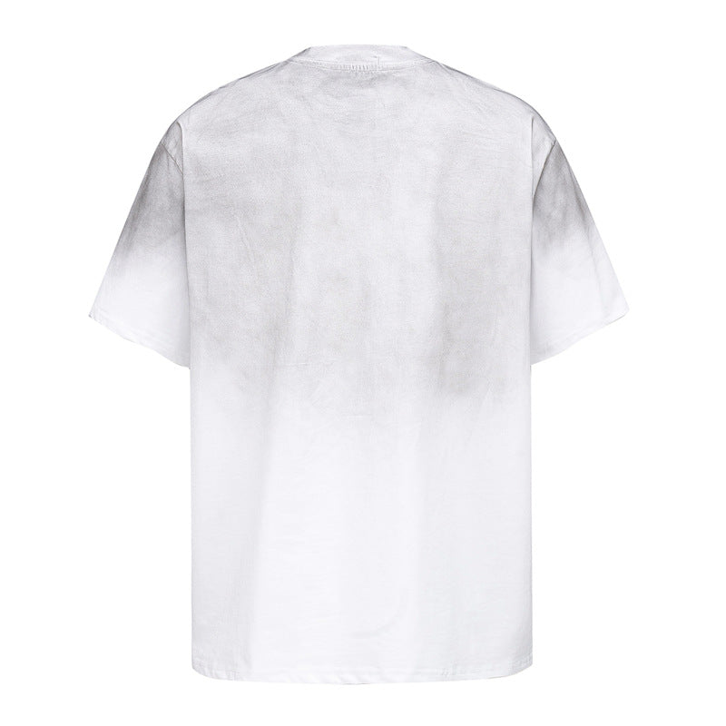 Retro Style Shirt For Men Summer Flame Letter Embroidery Short Sleeve T-Shirt