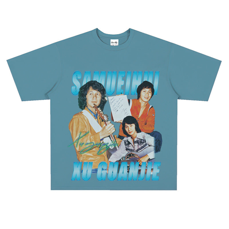Film Star T Shirt a Pop Singer. Samuel Hui Commemorative Edition Printed Loose Heavy T-shirt