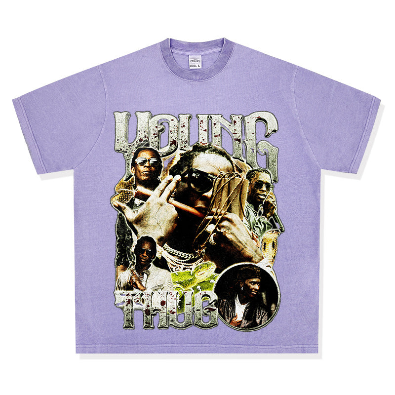 Cool t rapper vintage hip hop Young Thug print short sleeve t-shirt