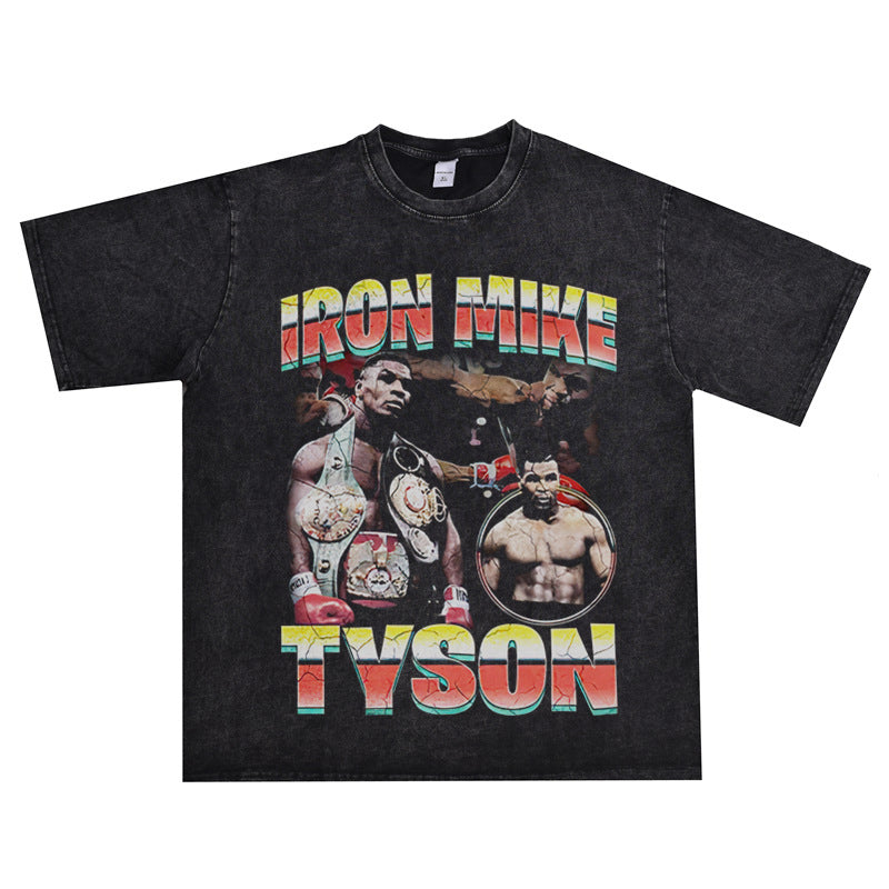 Film Star T Shirt Mike Tyson Washed Distressed T-shirt Short Sleeve Loose