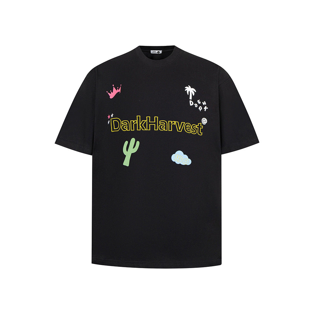 New York Hip Hop Style Summer Vintage Embroidered Crew Neck Casual T-Shirt