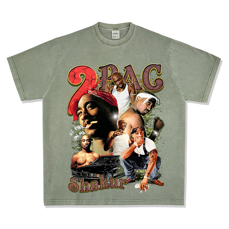Cool t rapper vintage hip hop 2Pac tupa print short sleeve t-shirt