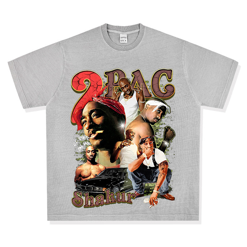 Cool t rapper vintage hip hop 2Pac tupa print short sleeve t-shirt